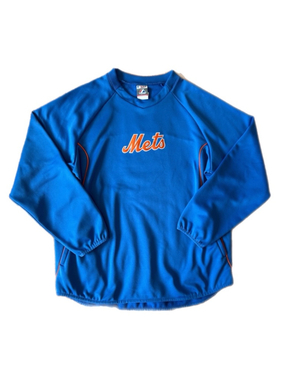 Majestic Royal Blue Mets Crewneck Pullover with Orange Script
